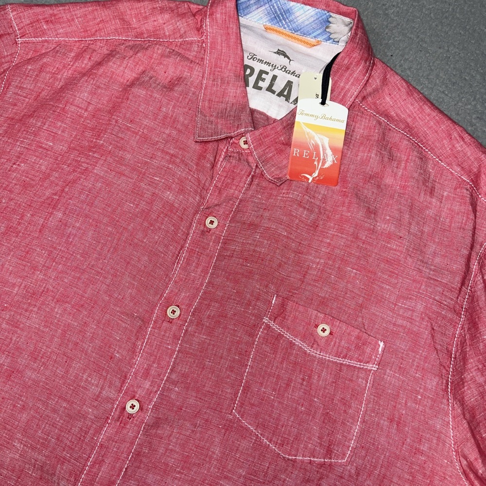 NWT Tommy Bahama Relax Camp Shirt Men's Sz 2XL XXL Pink 100% Linen Button Down